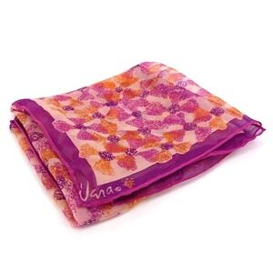 Vera Neumann Vintage Silk Scarf Pink Orange Purple Floral Geometric Ladybug 24"